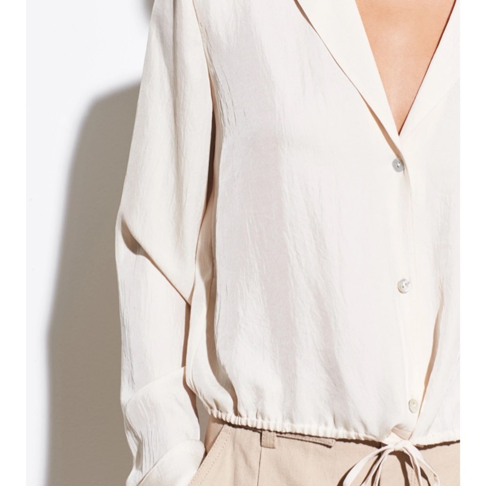 Vince Button Drapey Blouse Drawstring Hem SZ 10